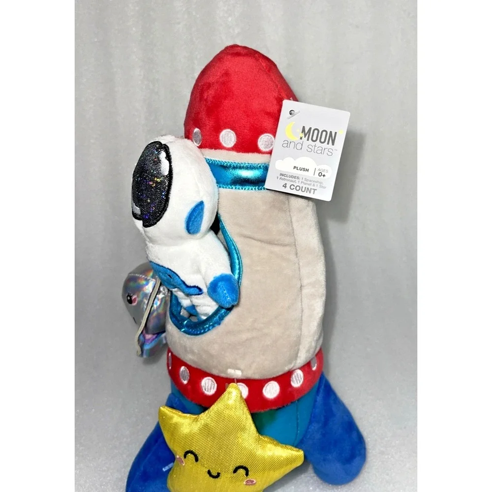 Moon and Stars‎ Rocket Spaceship Astronaut Planet Star 4 Piece Plush Toy NEW
